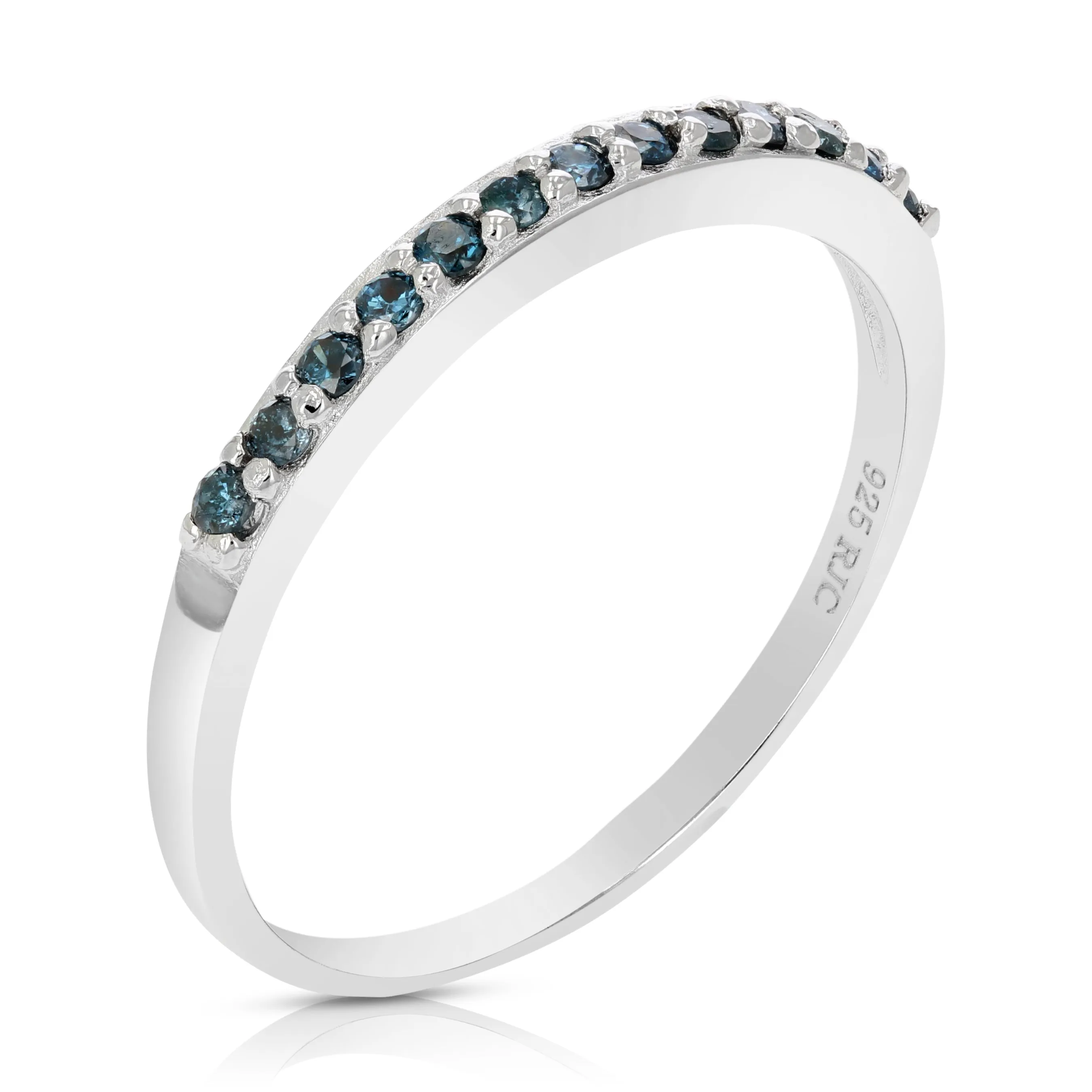 1/6 cttw Pave Blue Diamond Wedding Band in Sterling Silver