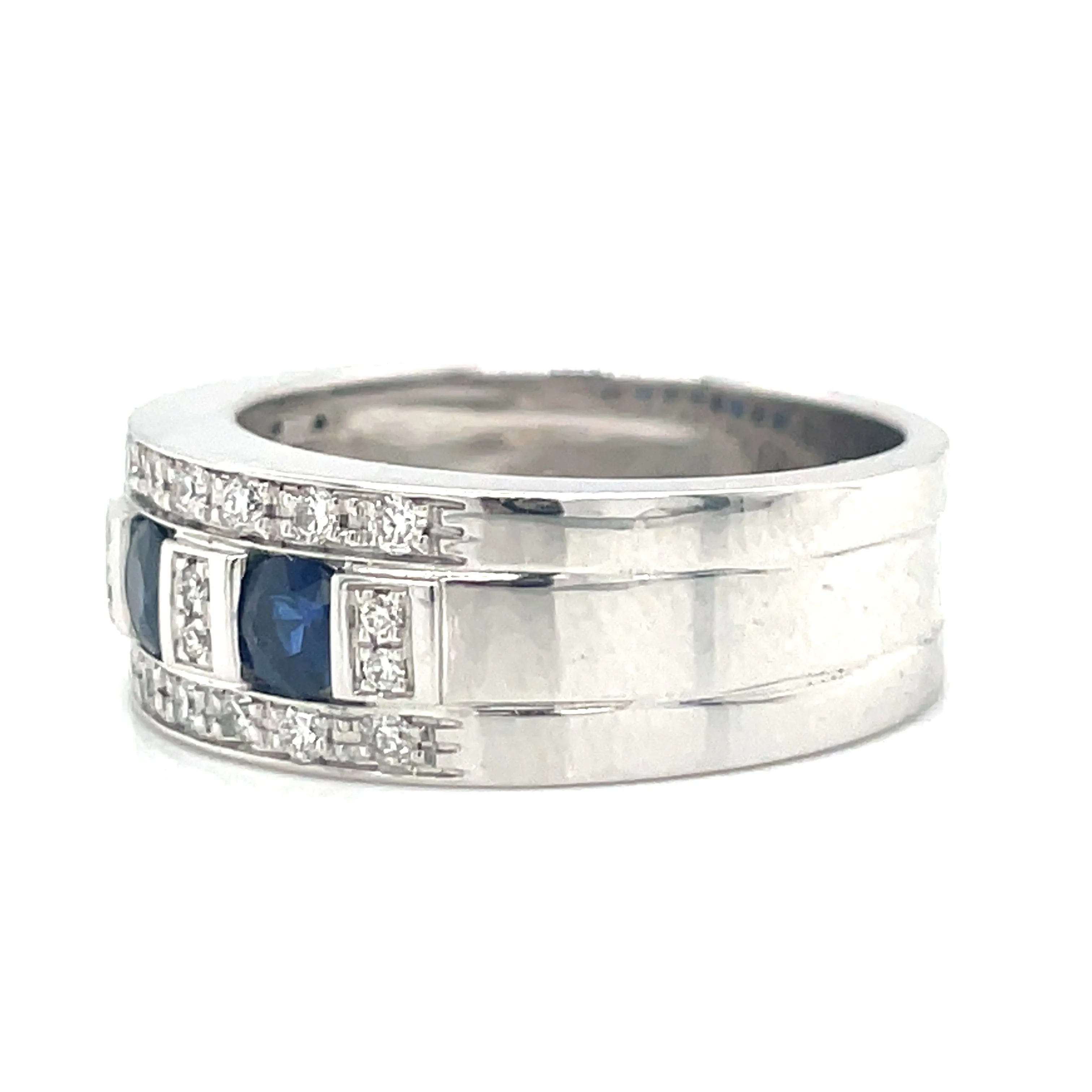18ct White Gold Heavy Set Earth Grown Sapphire & Diamond Band