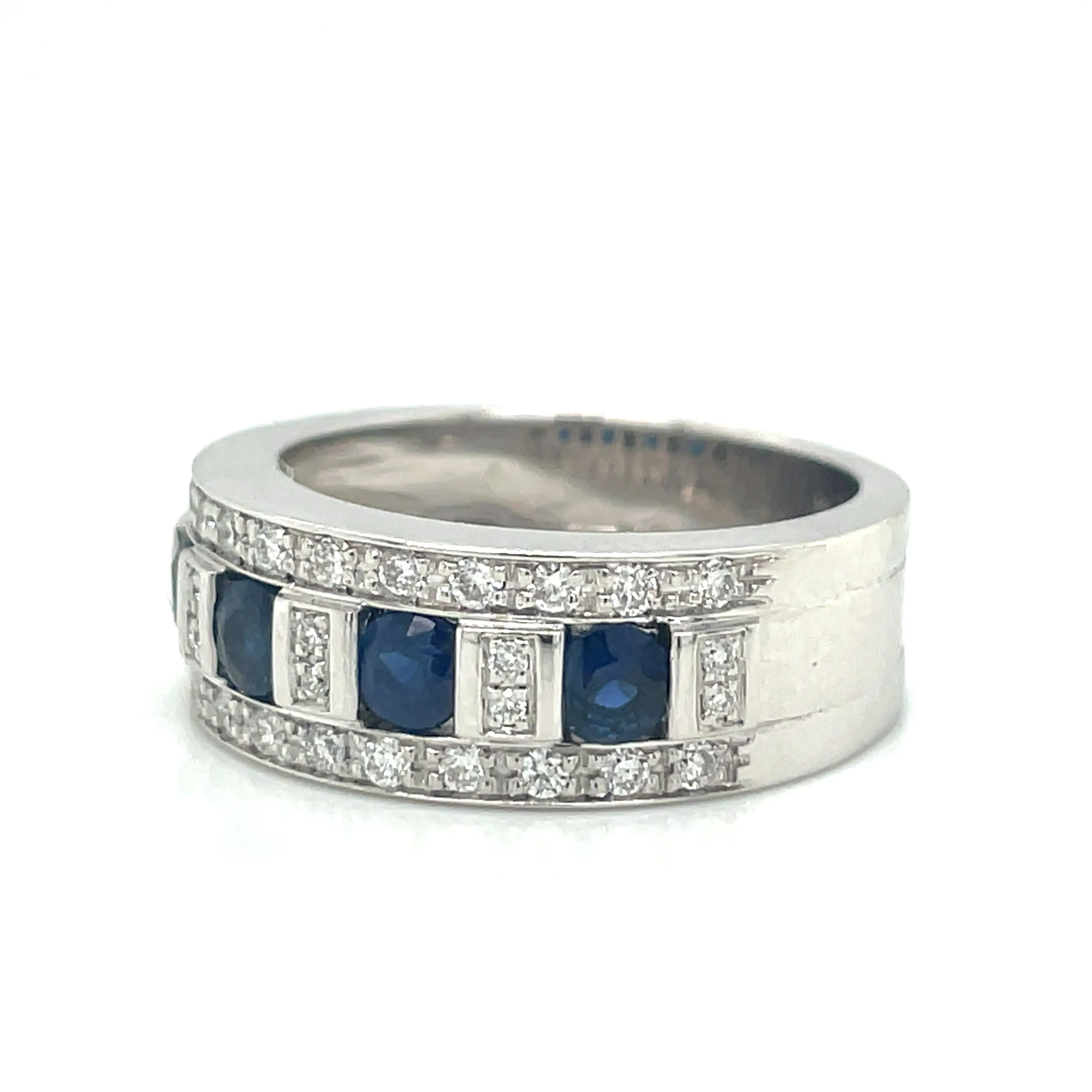 18ct White Gold Heavy Set Earth Grown Sapphire & Diamond Band