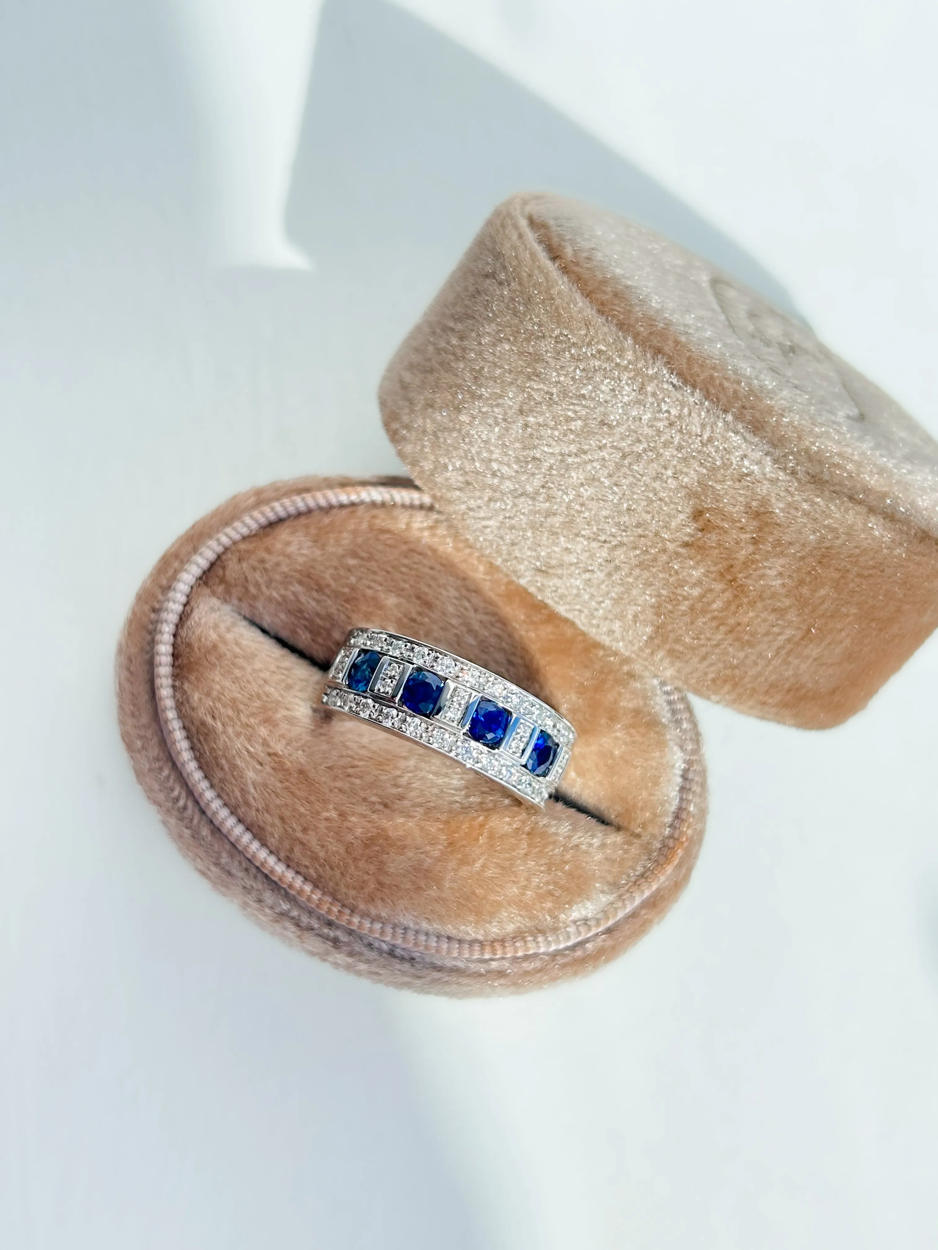 18ct White Gold Heavy Set Earth Grown Sapphire & Diamond Band