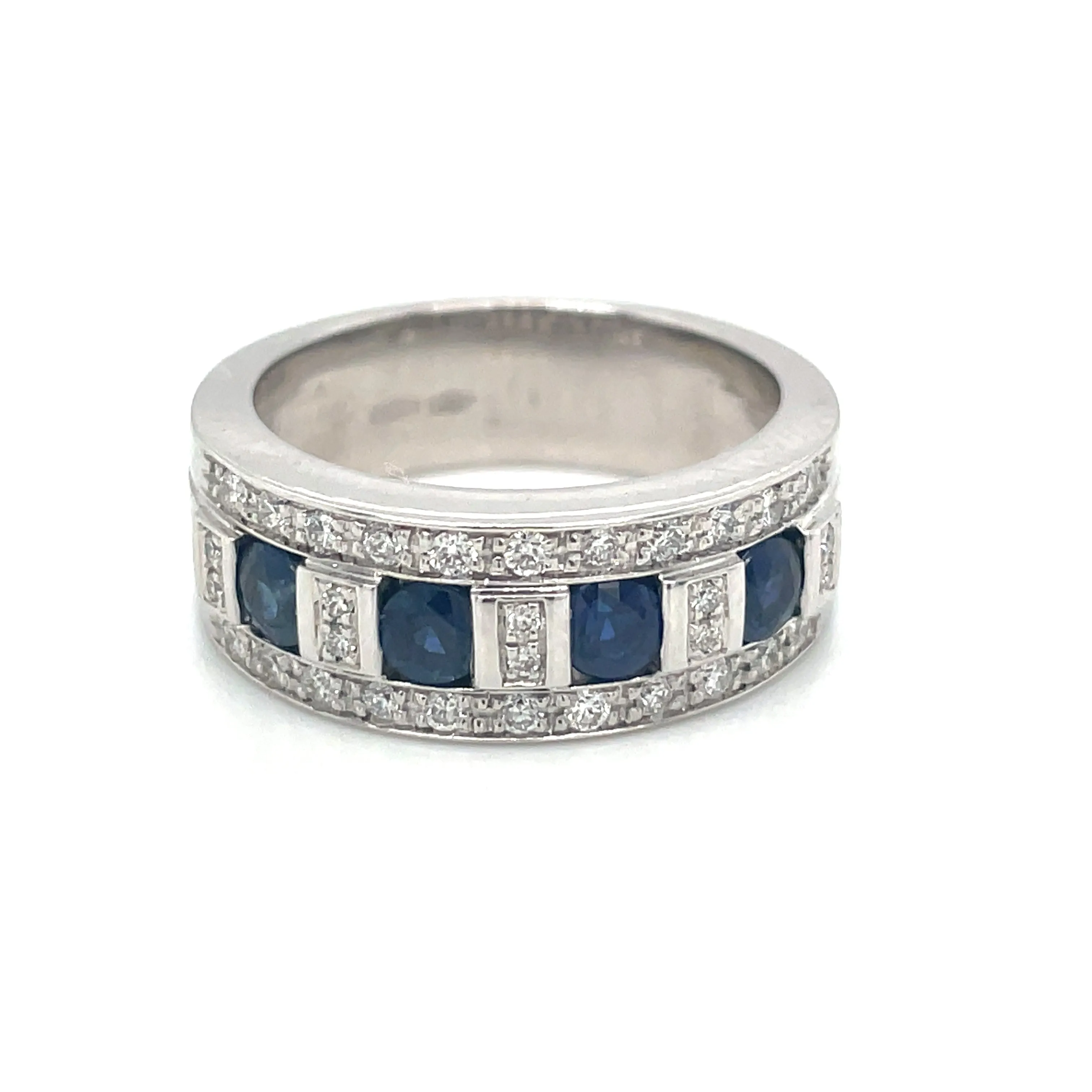 18ct White Gold Heavy Set Earth Grown Sapphire & Diamond Band