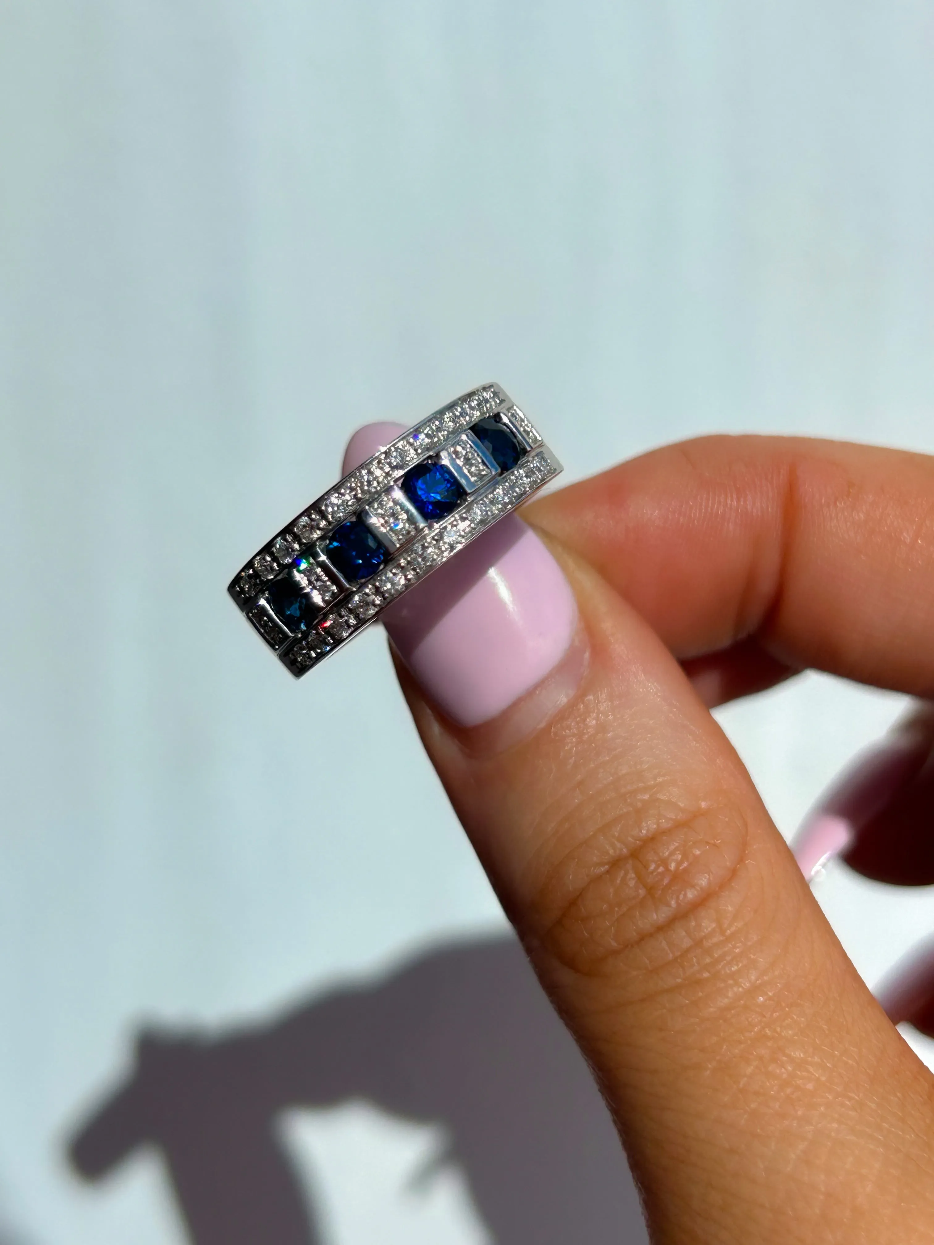 18ct White Gold Heavy Set Earth Grown Sapphire & Diamond Band