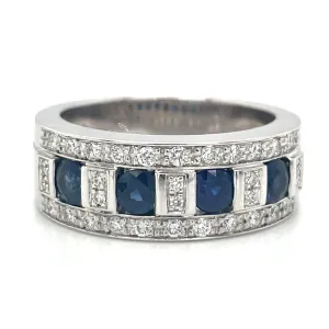 18ct White Gold Heavy Set Earth Grown Sapphire & Diamond Band