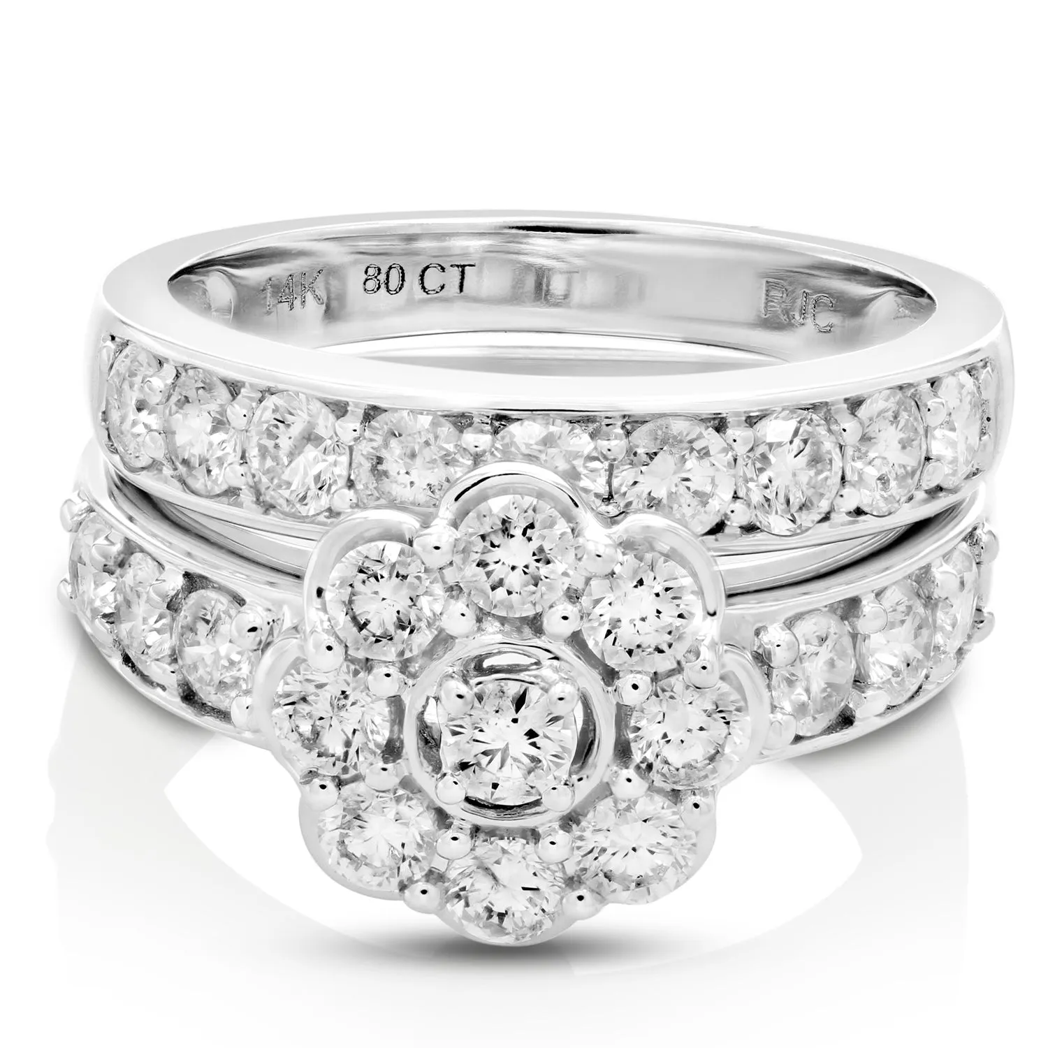 2 cttw Diamond Wedding Bridal Ring Set in 14K White Gold