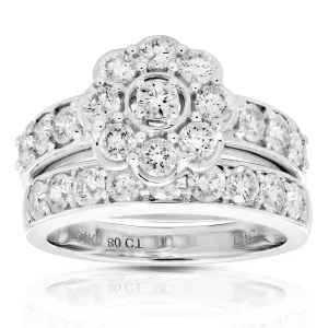 2 cttw Diamond Wedding Bridal Ring Set in 14K White Gold