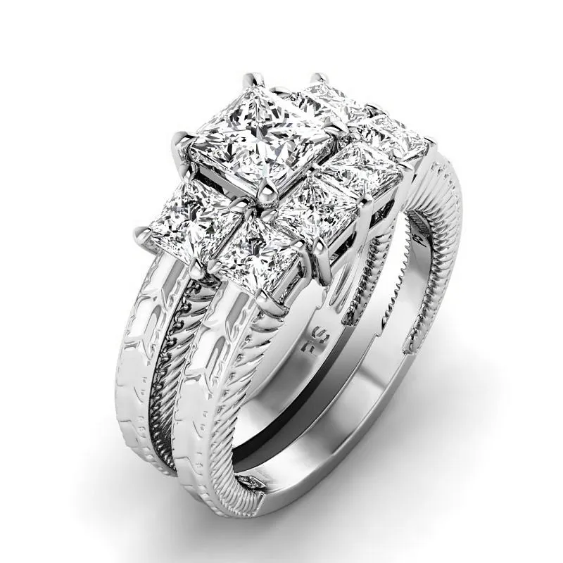 2.05-4.55 CT Princess Cut Lab Grown Diamonds - Bridal Set