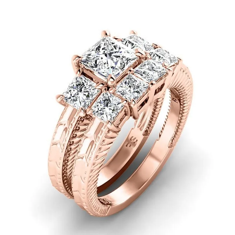 2.05-4.55 CT Princess Cut Lab Grown Diamonds - Bridal Set
