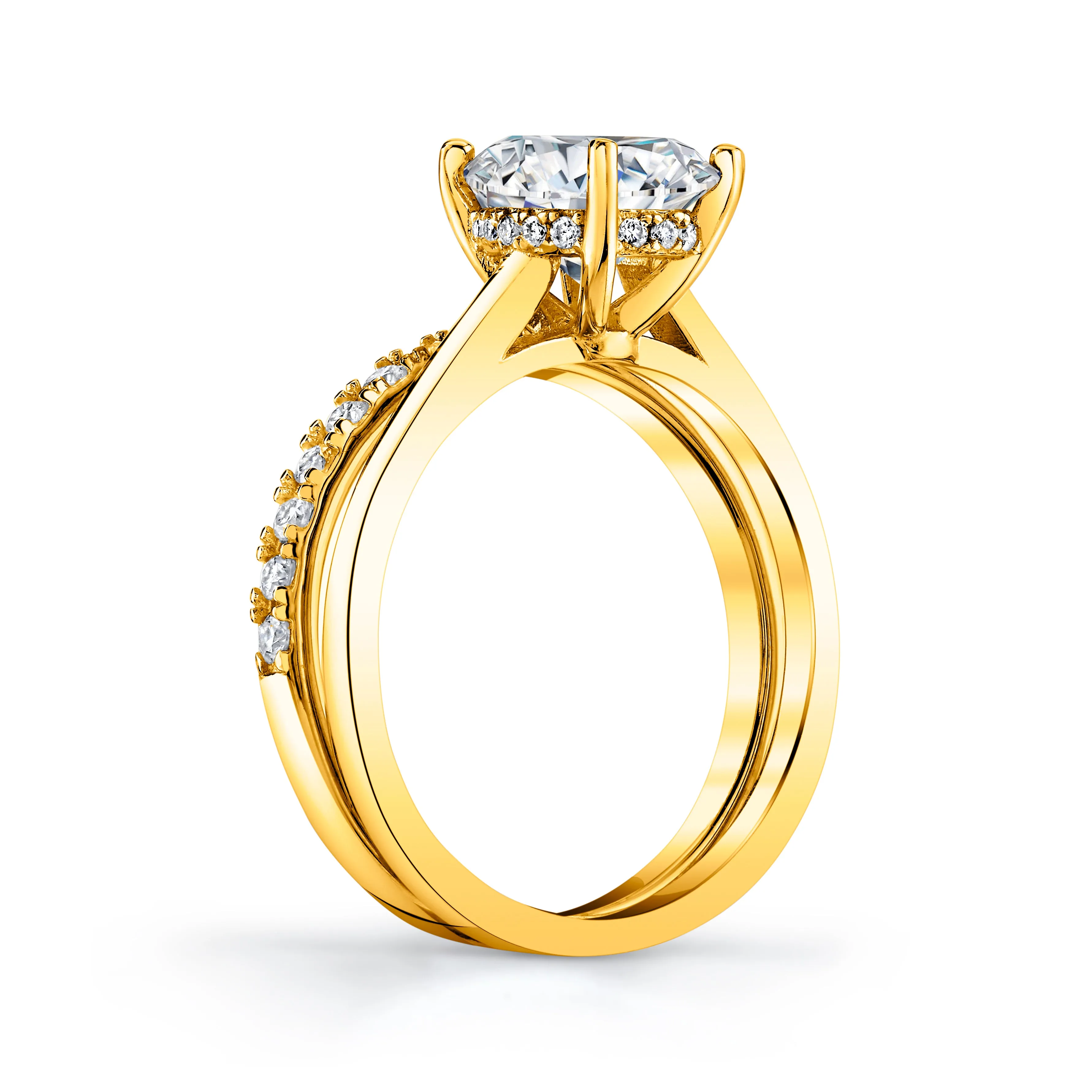 2.5 Carat Oval Under Halo Moissanite Bridal Set Engagement Wedding Ring 18K Yellow Gold over Silver