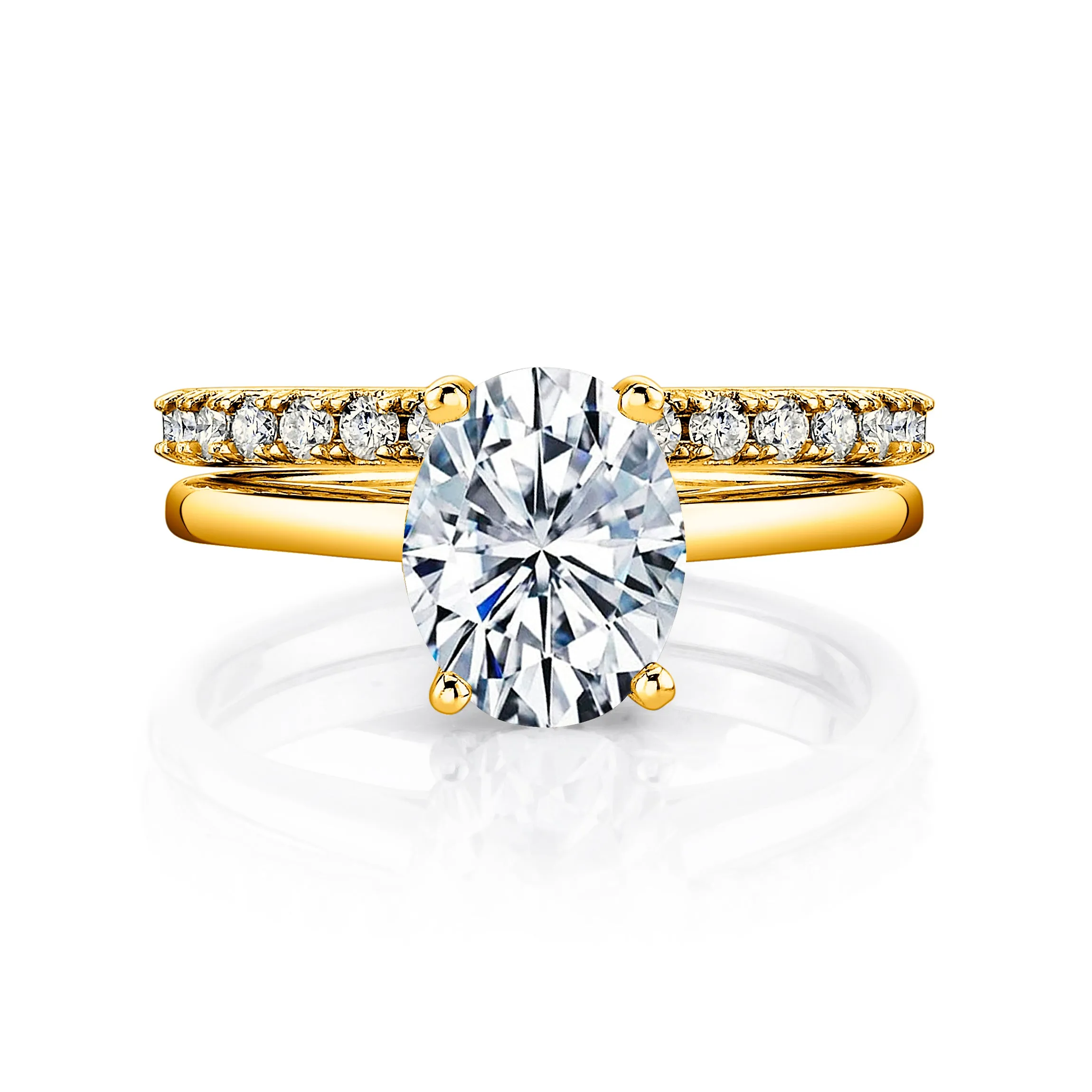 2.5 Carat Oval Under Halo Moissanite Bridal Set Engagement Wedding Ring 18K Yellow Gold over Silver