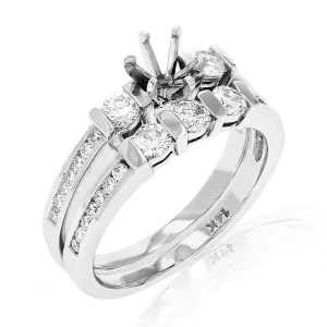 3/4 cttw Diamond Semi Mount Bridal Set in 14K White Gold