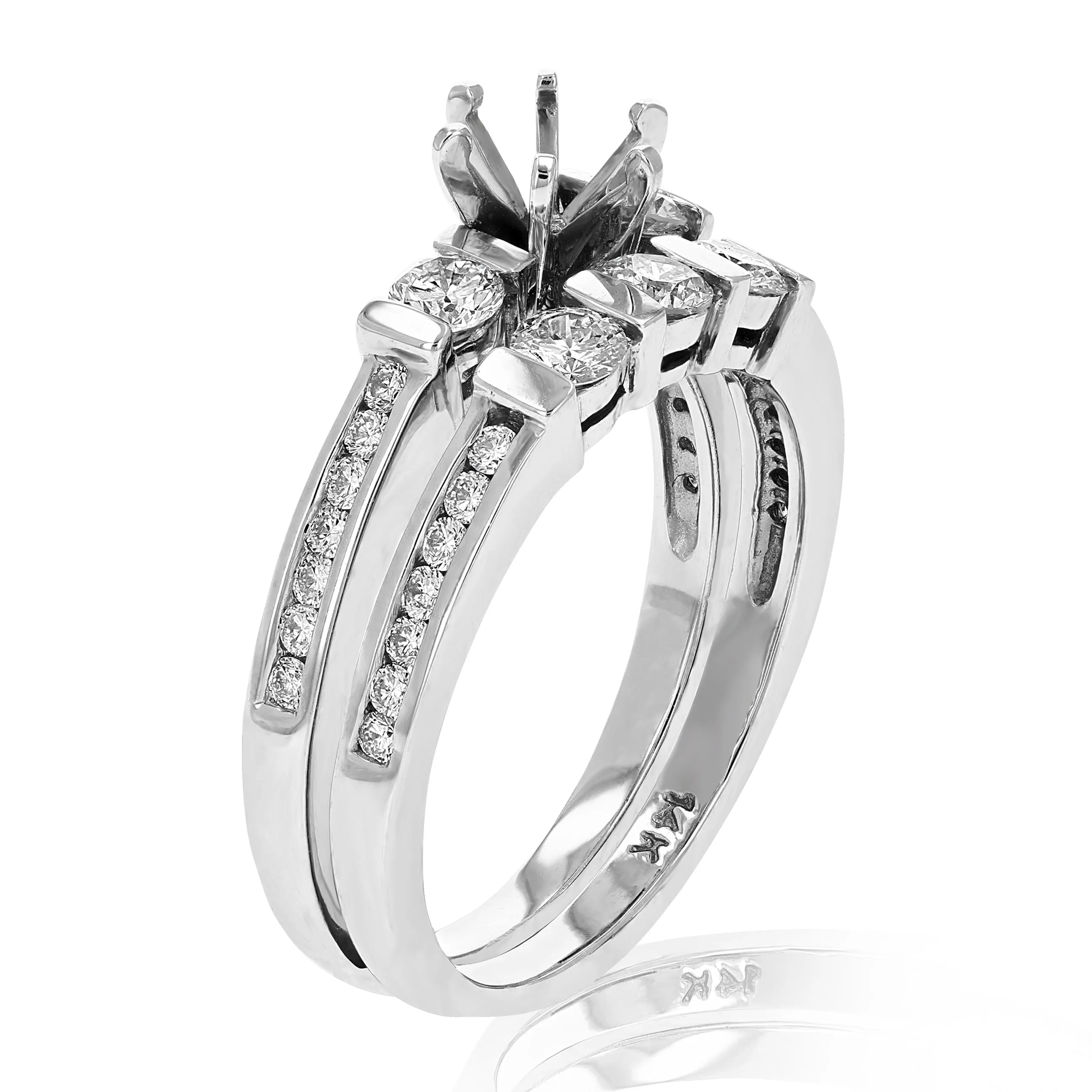3/4 cttw Diamond Semi Mount Bridal Set in 14K White Gold