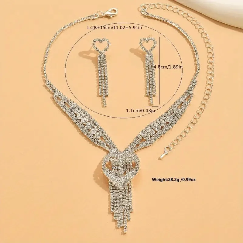 3pcs Jewelry Set l Silver l Gold Rhinestone Earrings l Necklace l Bracelet l Prom l Wedding JS-947