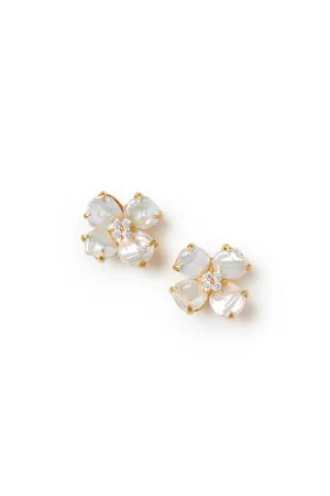 4 petal white keishi pearl flower earrings