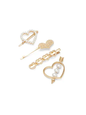 4-Piece Heart Hair-Pin Set