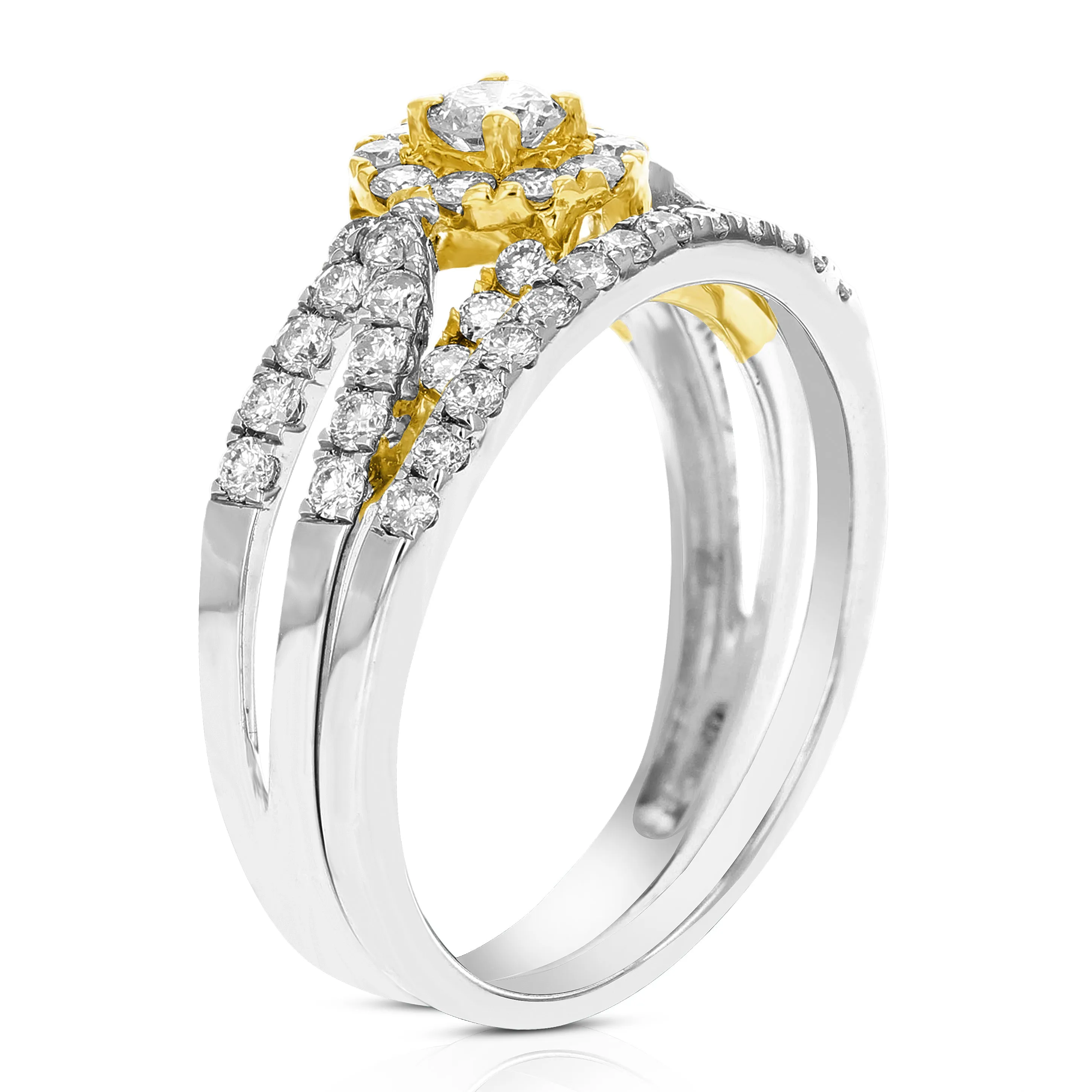 7/8 cttw Diamond Wedding Rings in Tow Tone Gold