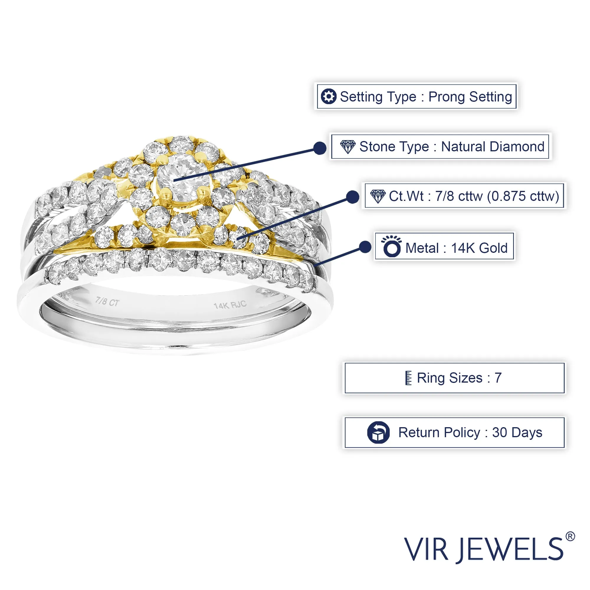 7/8 cttw Diamond Wedding Rings in Tow Tone Gold