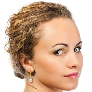 9 Carat 14K Solid Yellow Gold Leverback Earrings Blue Topaz Pearl