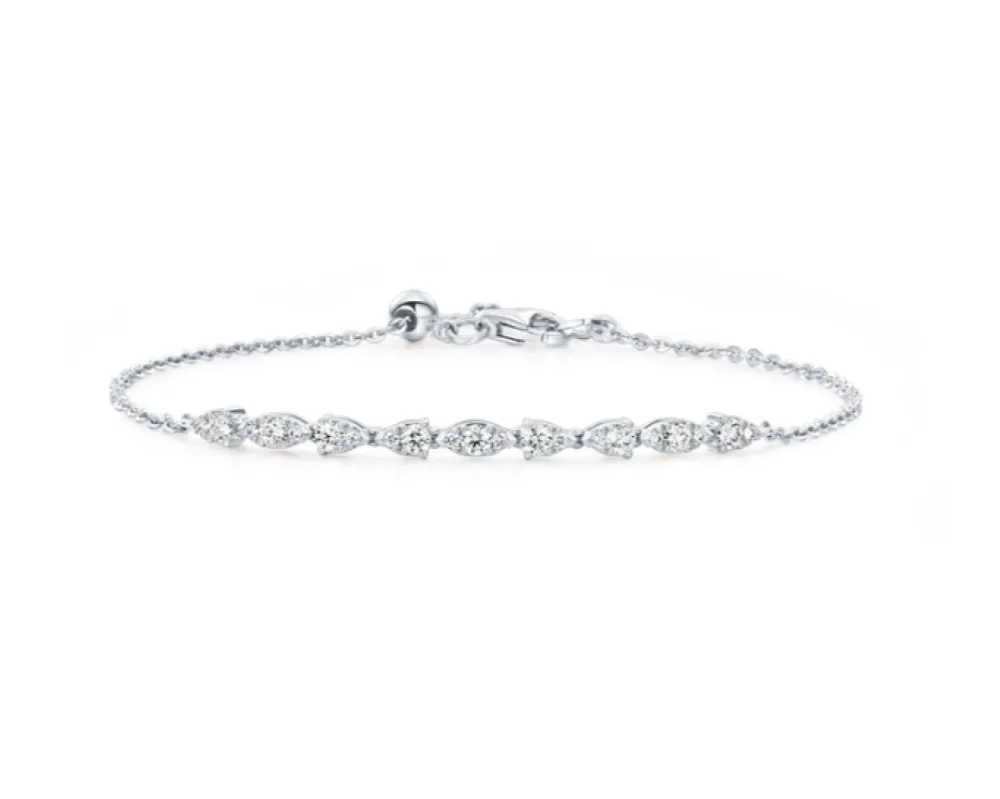 Aerial 0.40-0.46ct Diamond Dewdrop Bracelet in 18K White Gold, 7in