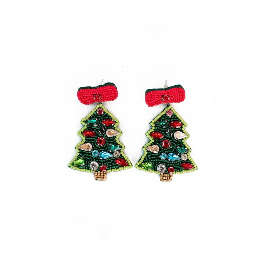 Beaded Christmas Tree Earrings
