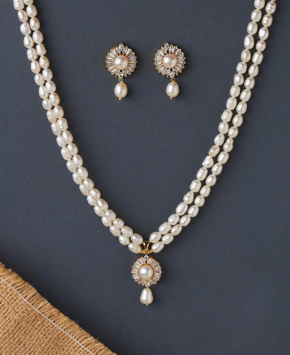 Beautiful Stone Studded Pearl Necklace Set