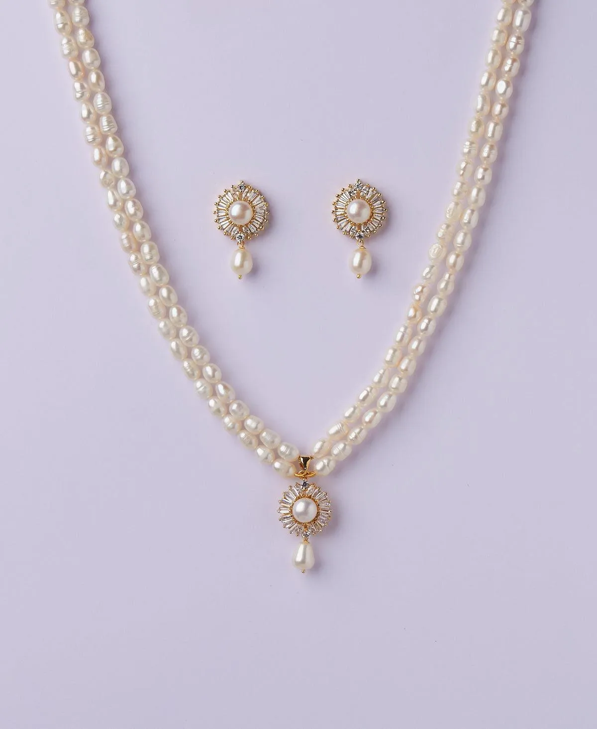 Beautiful Stone Studded Pearl Necklace Set