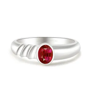 Bezel Set Oval Ruby 18K White Gold Ring