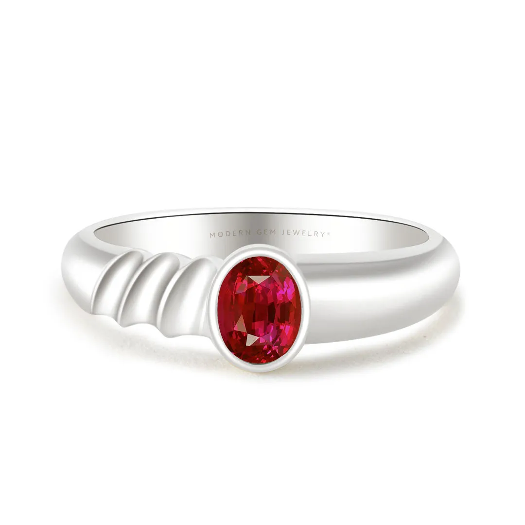 Bezel Set Oval Ruby 18K White Gold Ring