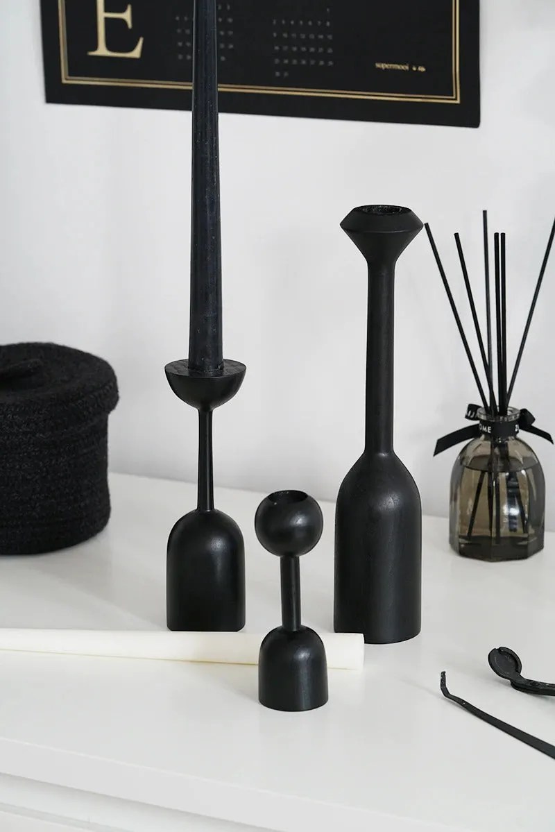 Black Minimalist Wooden Candle Holders