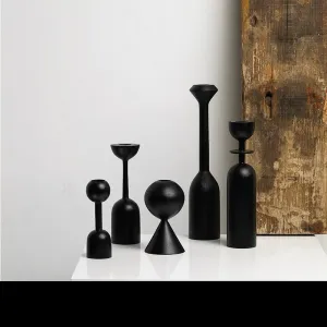 Black Minimalist Wooden Candle Holders
