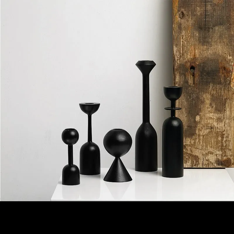 Black Minimalist Wooden Candle Holders