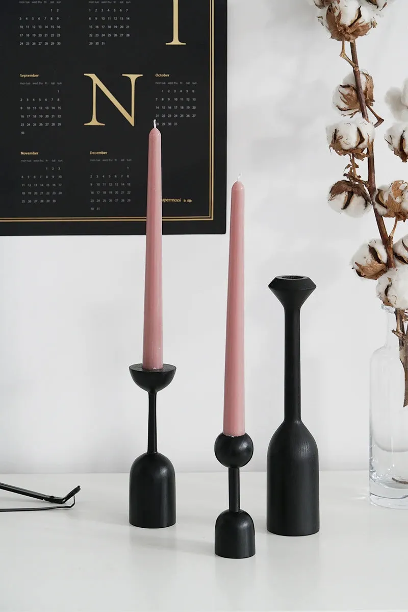 Black Minimalist Wooden Candle Holders