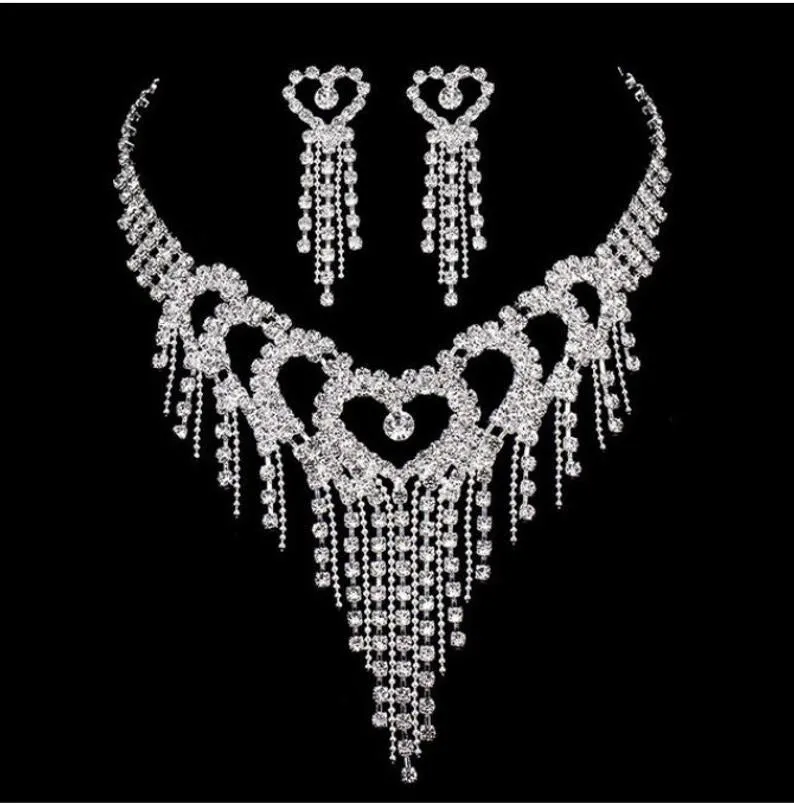 Bling tasseled hearts Necklace and Earring set For Brides and Bridal Party