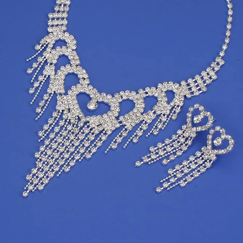 Bling tasseled hearts Necklace and Earring set For Brides and Bridal Party