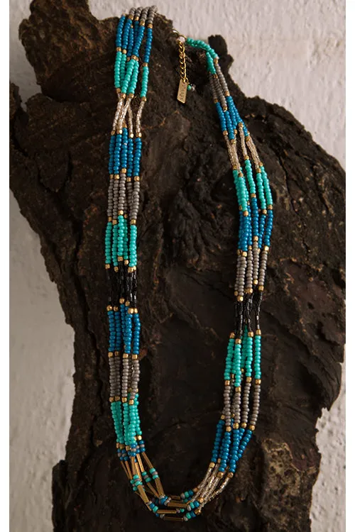 Blue Twist Beaded Necklace