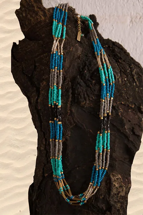 Blue Twist Beaded Necklace