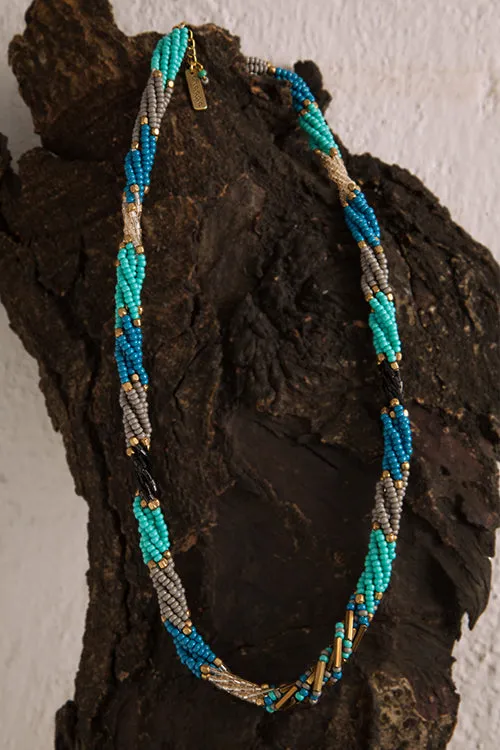 Blue Twist Beaded Necklace
