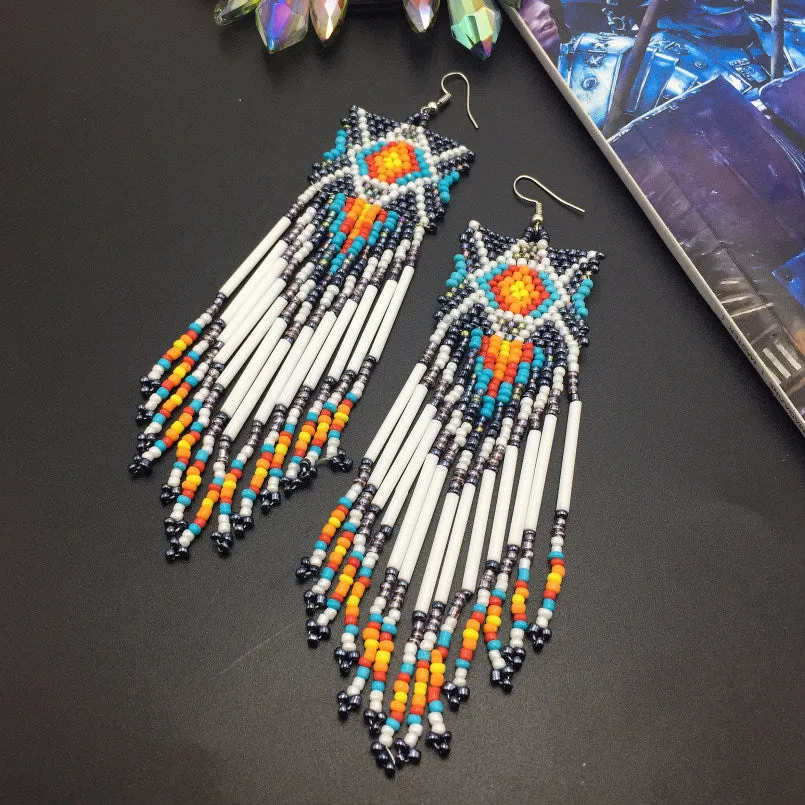 Bohemian Handmade Beaded Long Tassel Earrings