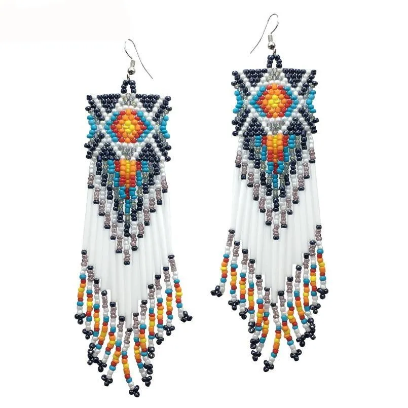 Bohemian Handmade Beaded Long Tassel Earrings