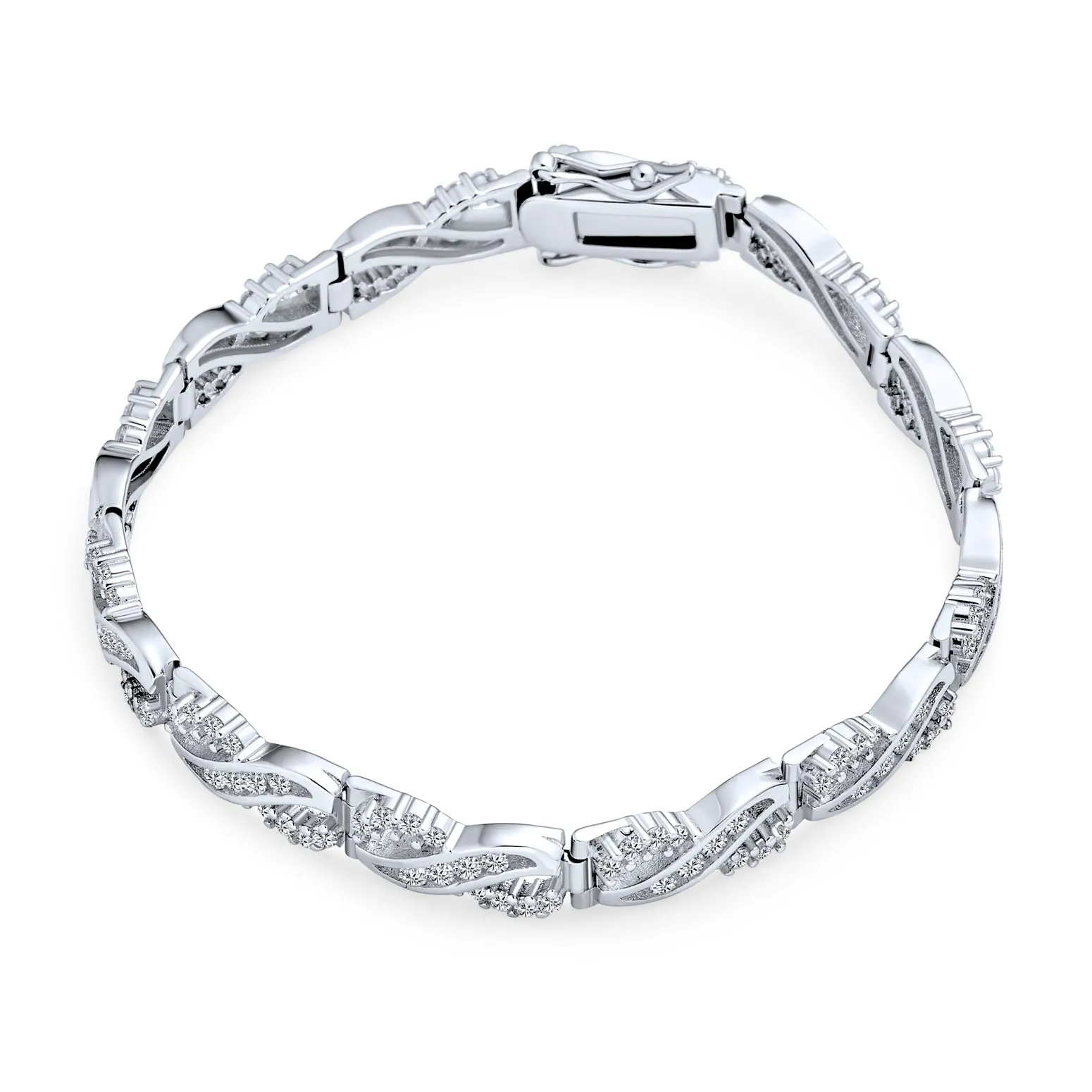Bridal Romantic CZ Infinity Tennis Bracelet in Sterling Silver 7.5 Inches
