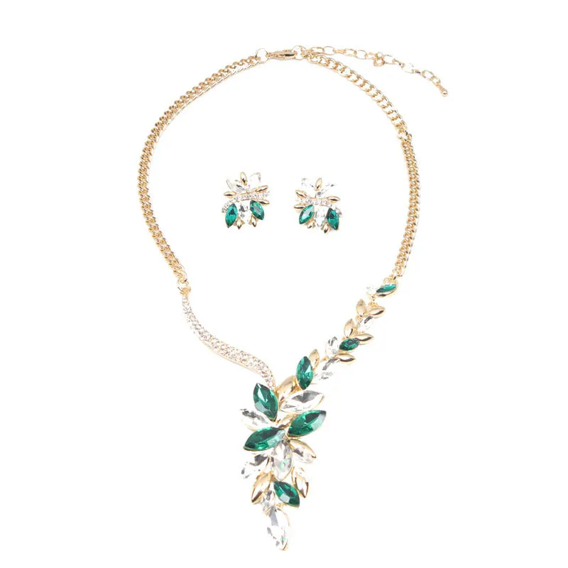 Bridal Wedding Party Jewelry Sets Luxury Rhinestone Shiny Earrings for Women Glitter Crystal Necklace