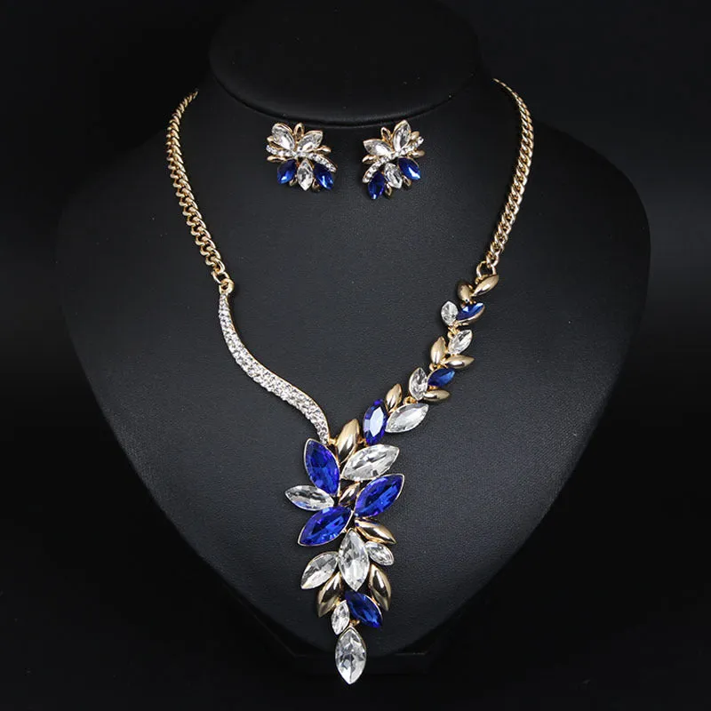 Bridal Wedding Party Jewelry Sets Luxury Rhinestone Shiny Earrings for Women Glitter Crystal Necklace