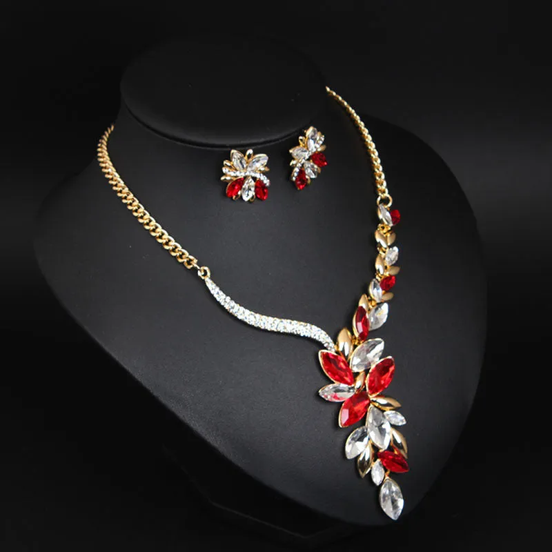 Bridal Wedding Party Jewelry Sets Luxury Rhinestone Shiny Earrings for Women Glitter Crystal Necklace
