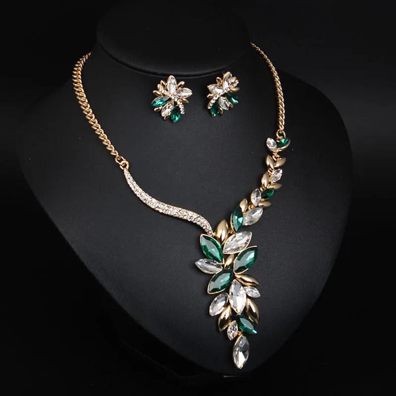 Bridal Wedding Party Jewelry Sets Luxury Rhinestone Shiny Earrings for Women Glitter Crystal Necklace