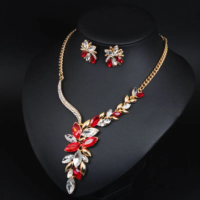 Bridal Wedding Party Jewelry Sets Luxury Rhinestone Shiny Earrings for Women Glitter Crystal Necklace