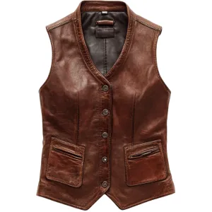 Brown Leather Vest - Classic Button-Up Design | El Zoro