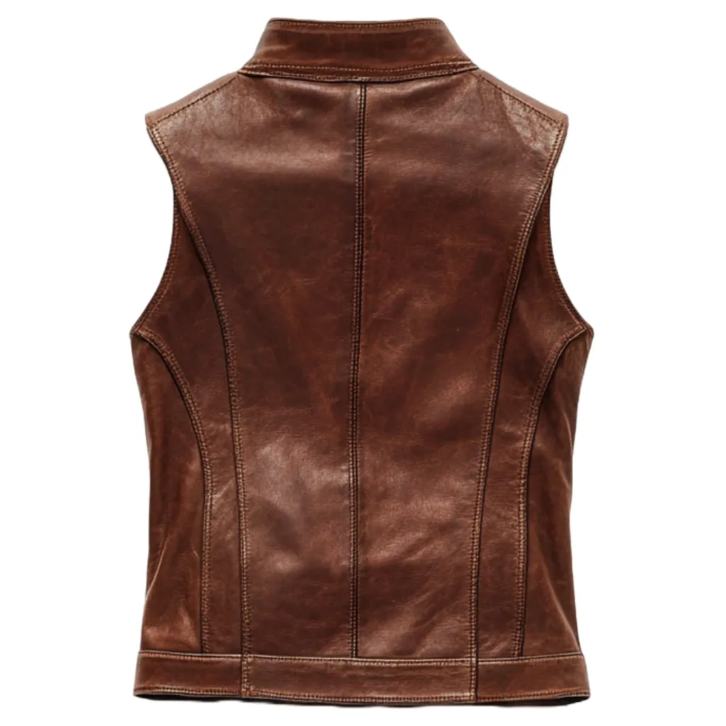 Brown Leather Vest - Classic Button-Up Design | El Zoro