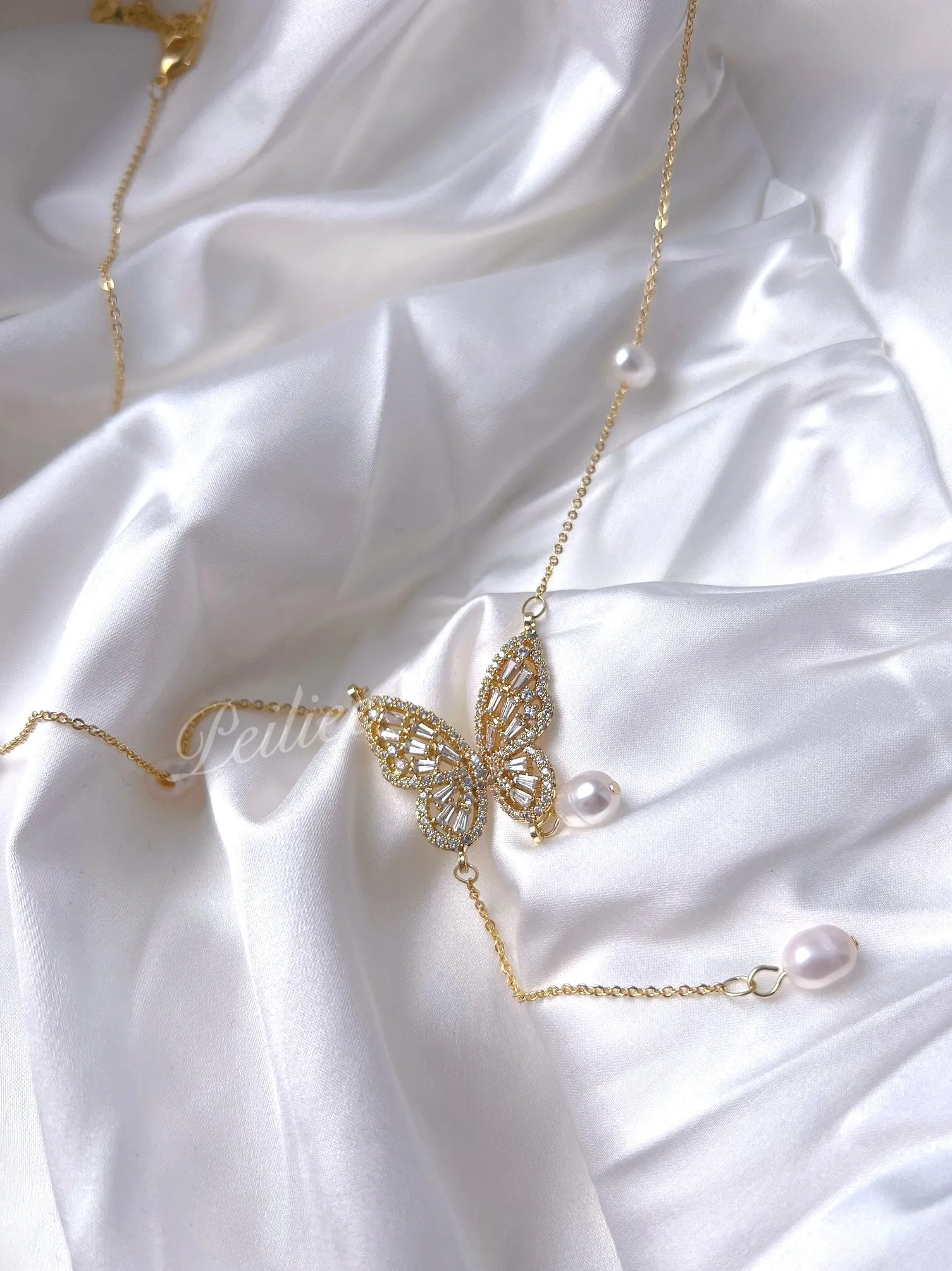 Butterfly dreams lucky charm freshwater pearl necklace