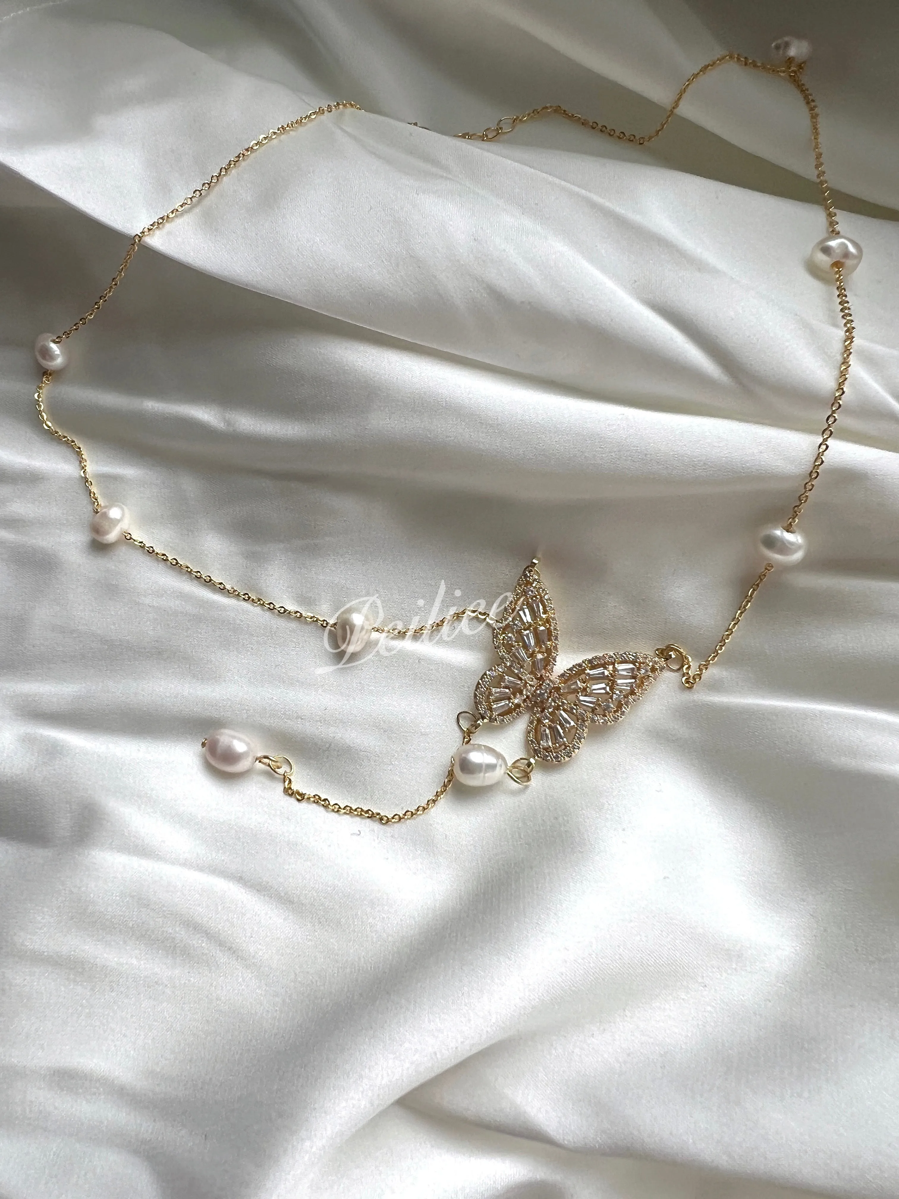 Butterfly dreams lucky charm freshwater pearl necklace