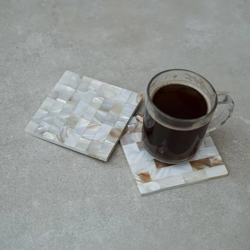 Casper Square Mother Of Pearl Coaster - Set Of Two