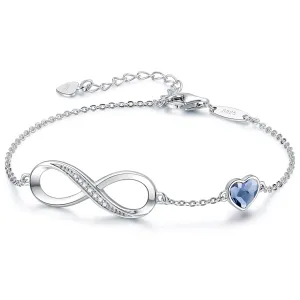 CDE Infinity Heart Symbol Charm Link Bracelet for Women 925 Sterling Silver Stainless Steel Adjustable Mother's Day Gift Anniversary Jewelry Christmas Birthday Gifts for Women Wife Girlfriend Her (Sliver-Blue, Sterling Silver)